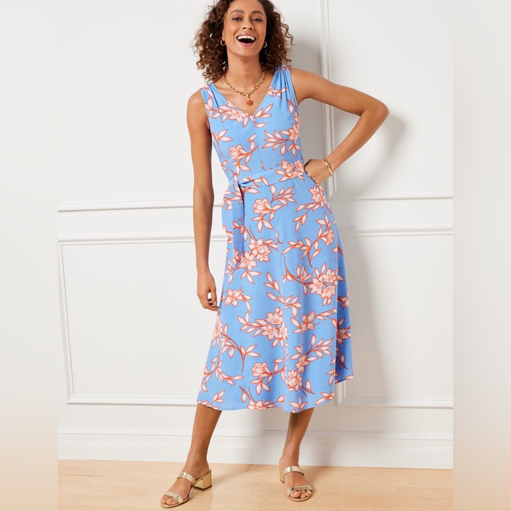 Talbots Fit & Flare Flowing Hibiscus Floral Summer Lightweight Dress Retail $169